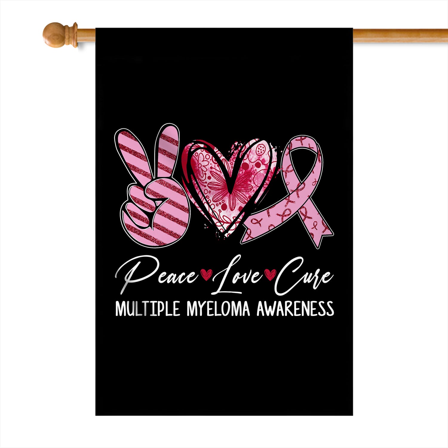Peace Love Cure Burgundy Ribbon Multiple Myeloma Awareness Flag | siriusteestore