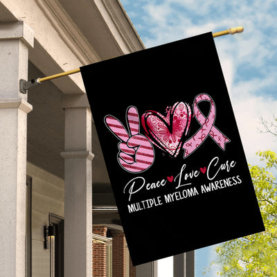 Peace Love Cure Burgundy Ribbon Multiple Myeloma Awareness Flag | siriusteestore