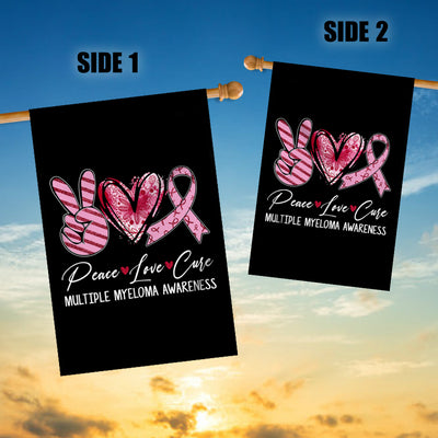 Peace Love Cure Burgundy Ribbon Multiple Myeloma Awareness Flag | siriusteestore