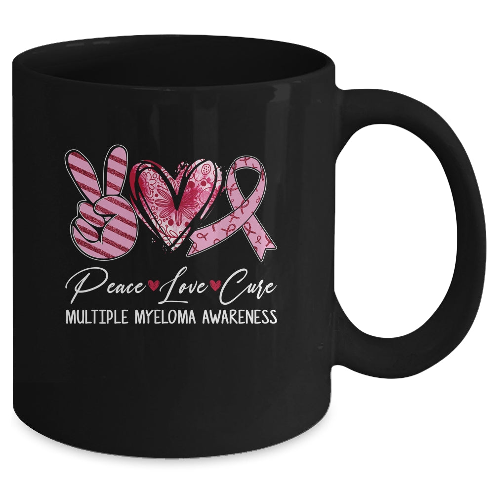 Peace Love Cure Burgundy Ribbon Multiple Myeloma Awareness Mug | siriusteestore