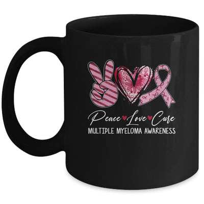 Peace Love Cure Burgundy Ribbon Multiple Myeloma Awareness Mug | siriusteestore