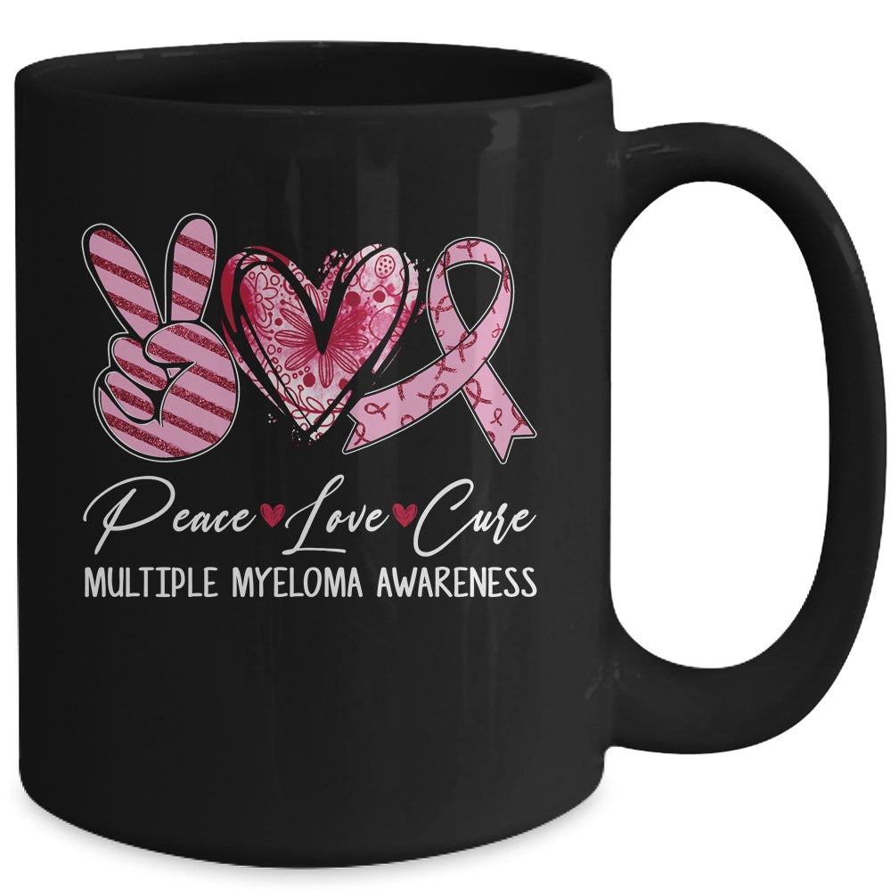 Peace Love Cure Burgundy Ribbon Multiple Myeloma Awareness Mug | siriusteestore