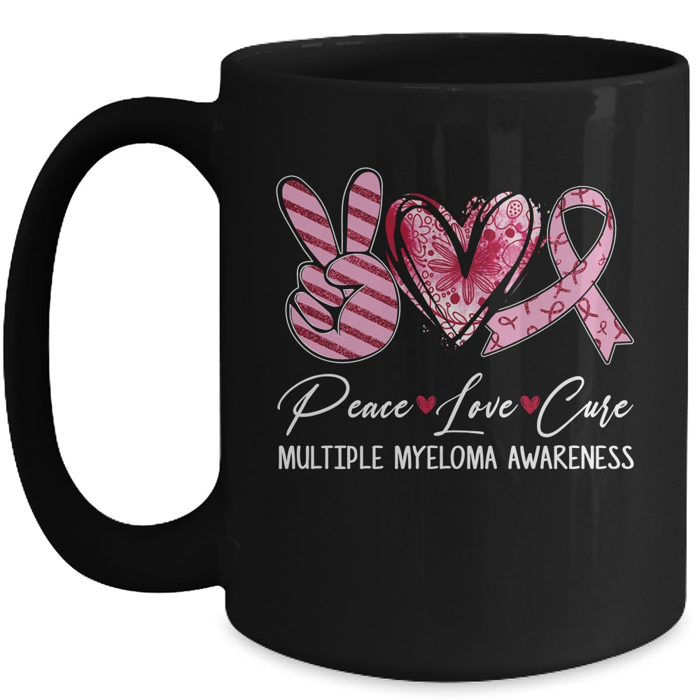 Peace Love Cure Burgundy Ribbon Multiple Myeloma Awareness Mug | siriusteestore