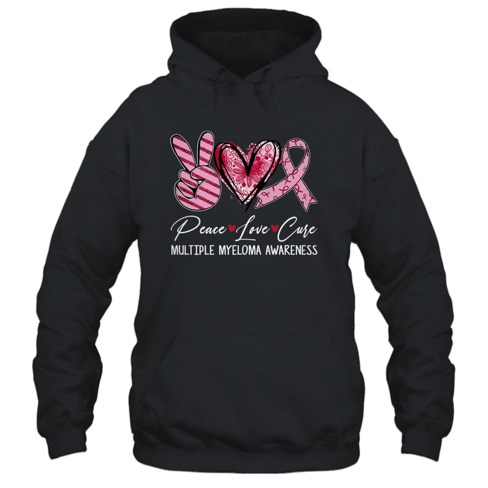Peace Love Cure Burgundy Ribbon Multiple Myeloma Awareness Shirt & Hoodie | siriusteestore