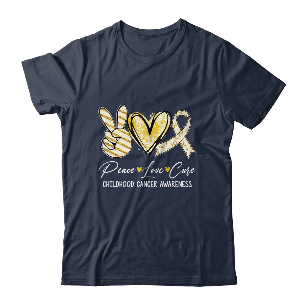 Peace Love Cure Gold Ribbon Childhood Cancer Awareness Shirt & Hoodie | siriusteestore