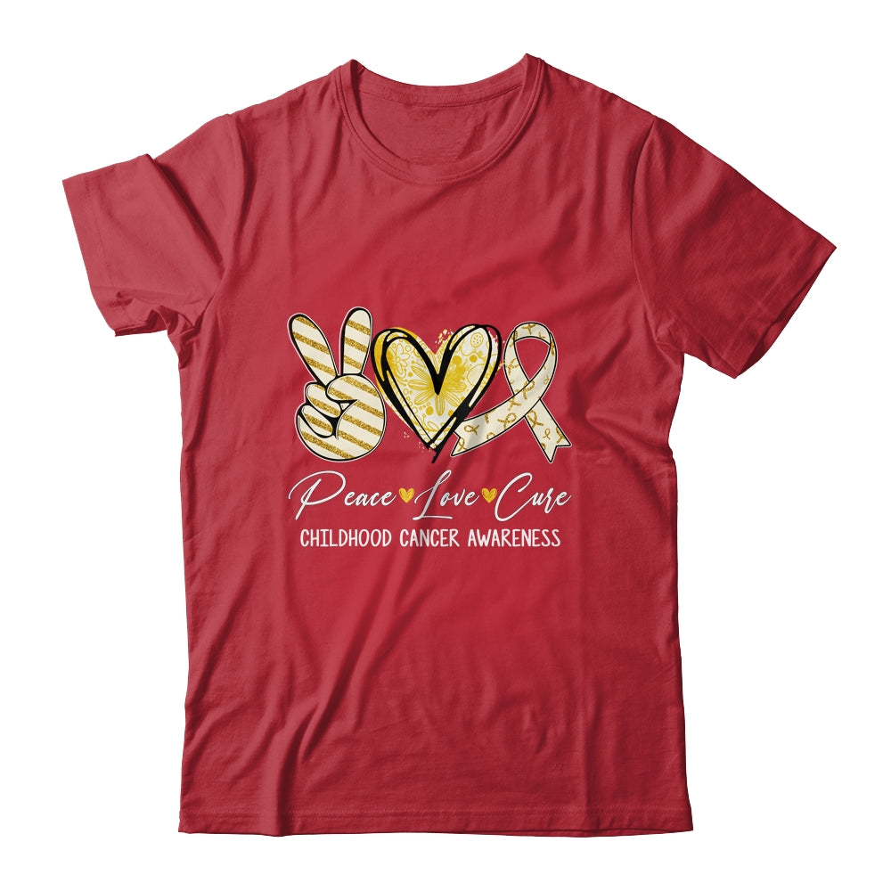 Peace Love Cure Gold Ribbon Childhood Cancer Awareness Shirt & Hoodie | siriusteestore