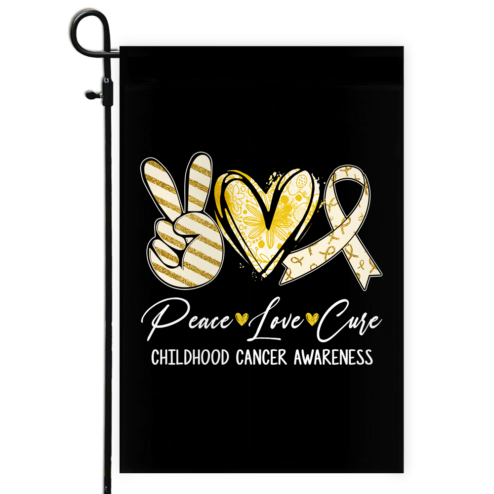 Peace Love Cure Gold Ribbon Childhood Cancer Awareness Flag | siriusteestore