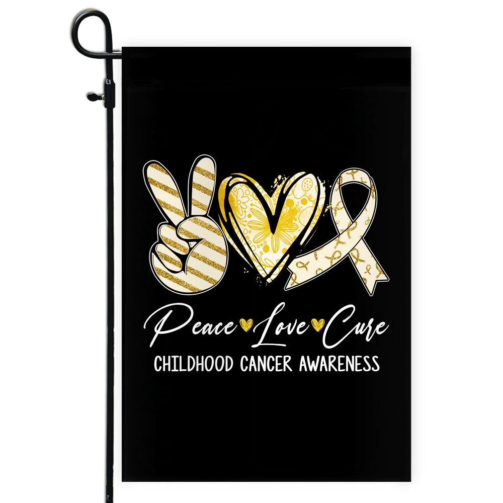 Peace Love Cure Gold Ribbon Childhood Cancer Awareness Flag | siriusteestore
