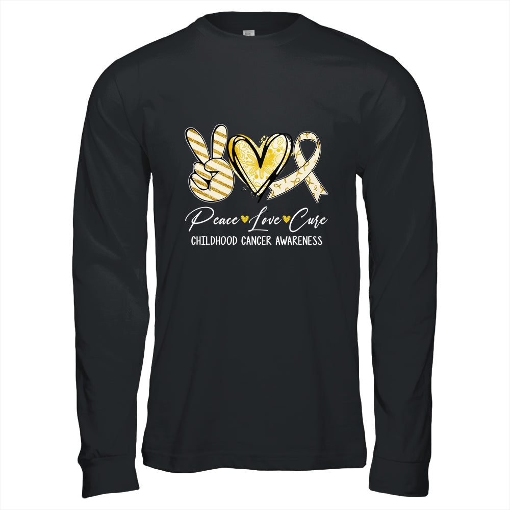 Peace Love Cure Gold Ribbon Childhood Cancer Awareness Shirt & Hoodie | siriusteestore