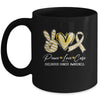 Peace Love Cure Gold Ribbon Childhood Cancer Awareness Mug | siriusteestore