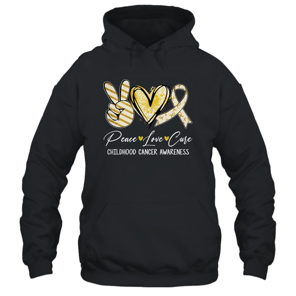 Peace Love Cure Gold Ribbon Childhood Cancer Awareness Shirt & Hoodie | siriusteestore