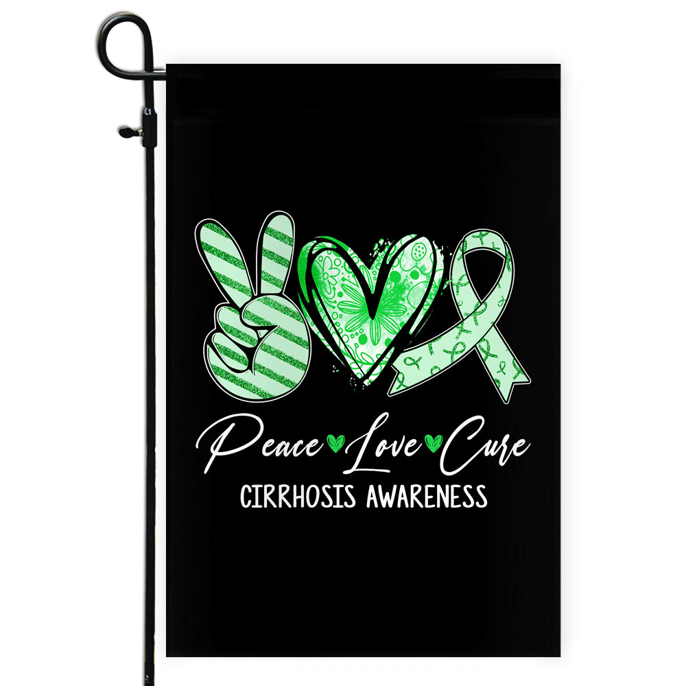 Peace Love Cure Green Ribbon Cirrhosis Awareness Flag | siriusteestore