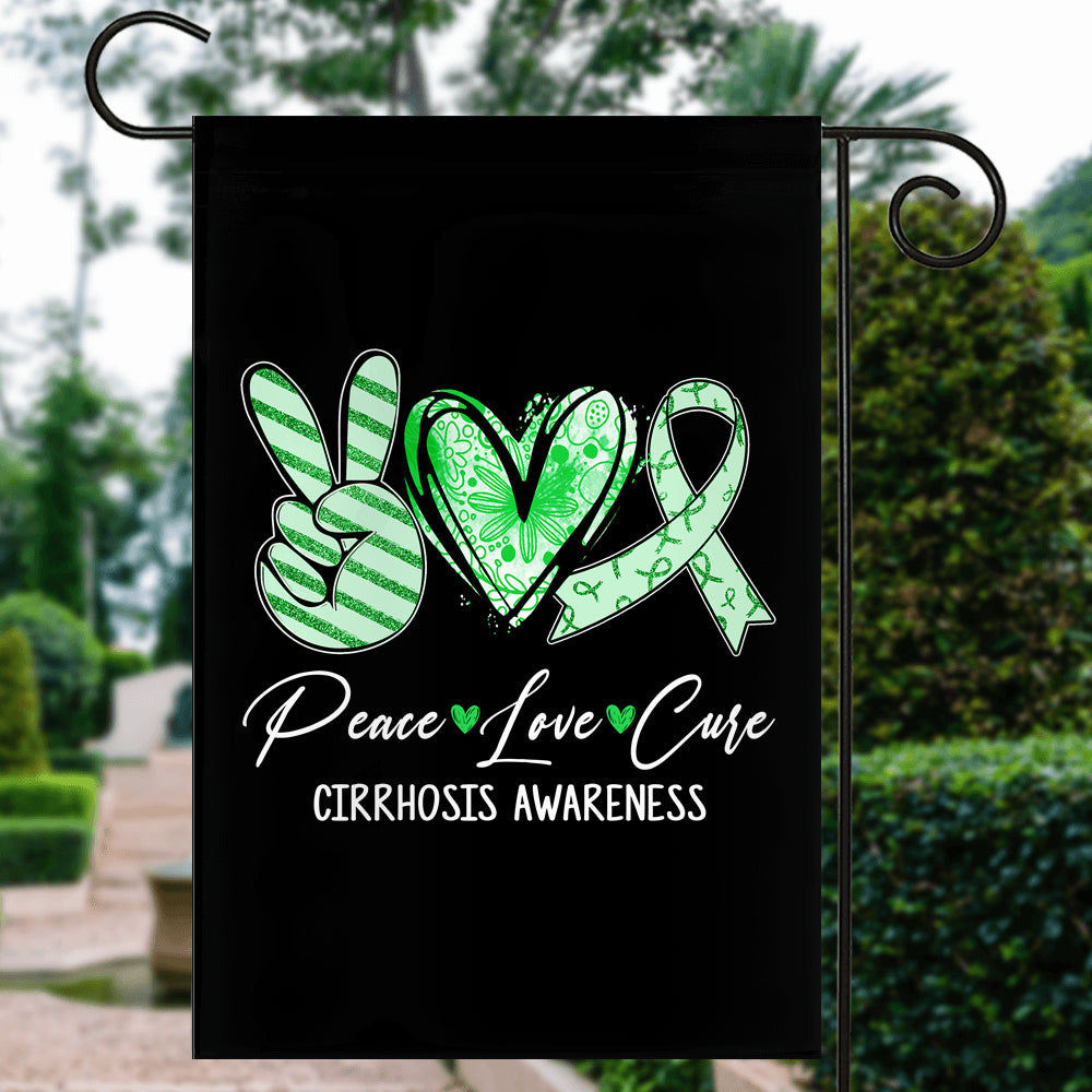 Peace Love Cure Green Ribbon Cirrhosis Awareness Flag | siriusteestore