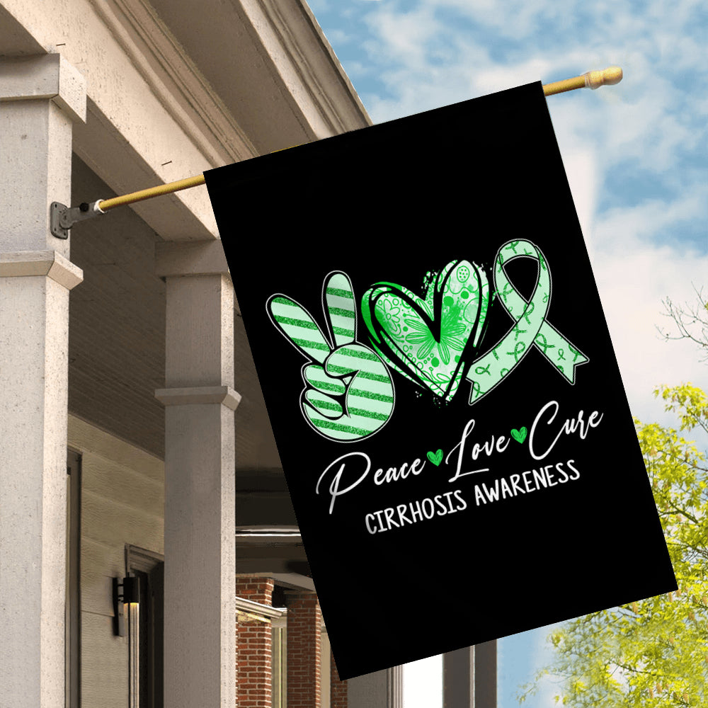 Peace Love Cure Green Ribbon Cirrhosis Awareness Flag | siriusteestore