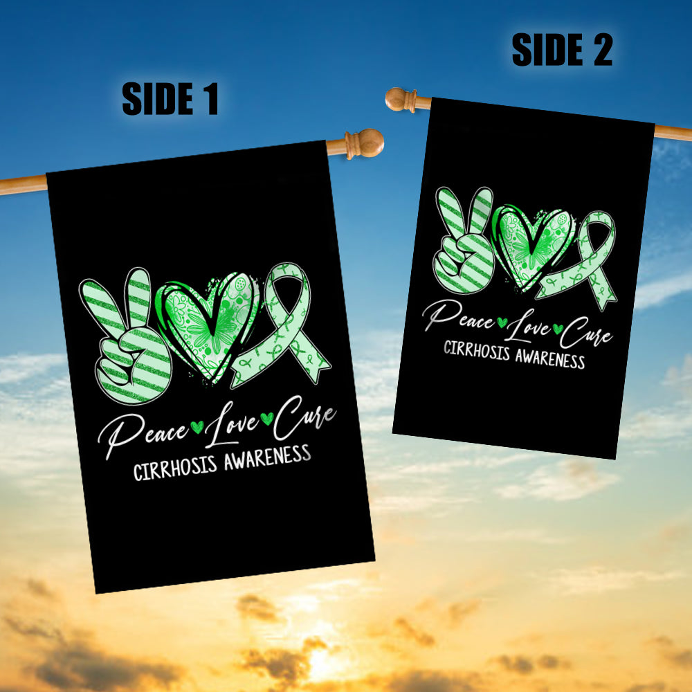 Peace Love Cure Green Ribbon Cirrhosis Awareness Flag | siriusteestore