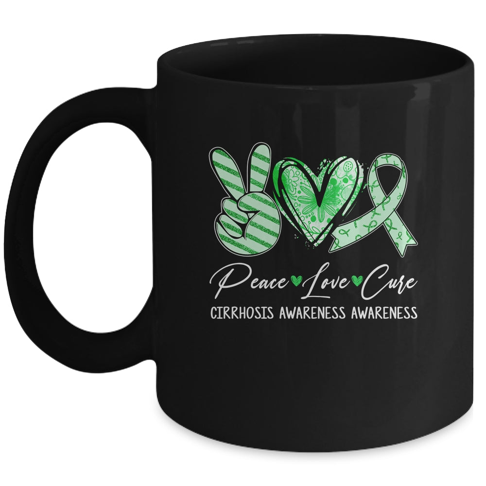 Peace Love Cure Green Ribbon Cirrhosis Awareness Mug Awareness Mug | siriusteestore