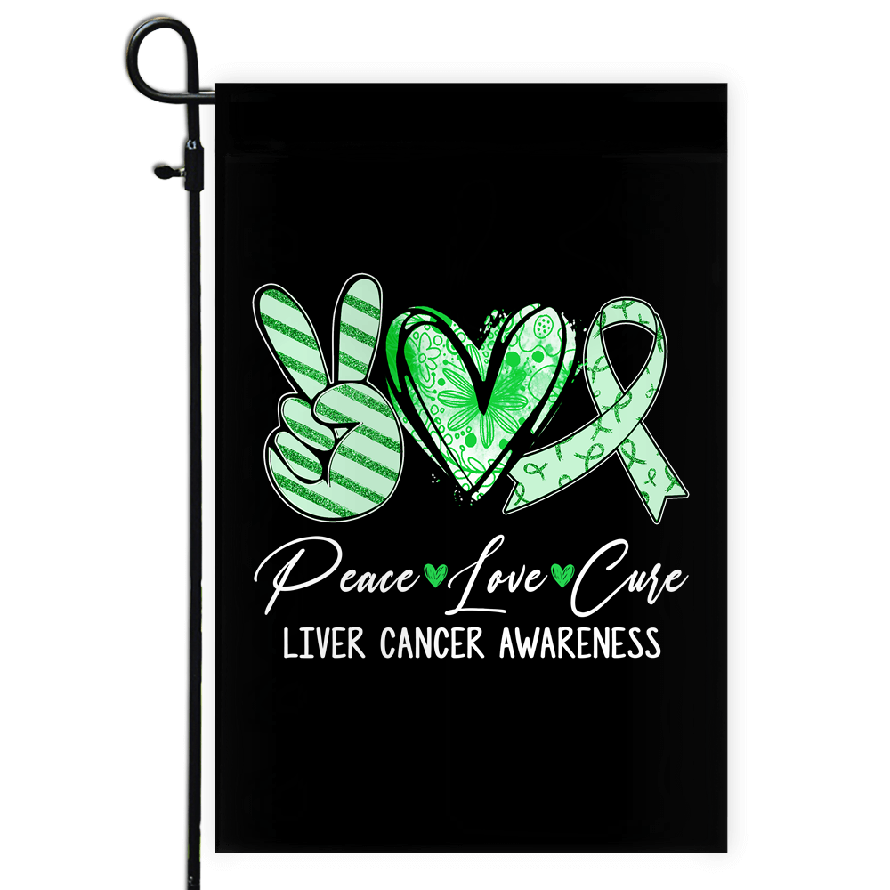 Peace Love Cure Green Ribbon Liver Cancer Awareness Flag | siriusteestore