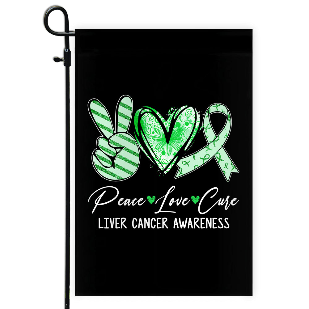 Peace Love Cure Green Ribbon Liver Cancer Awareness Flag | siriusteestore