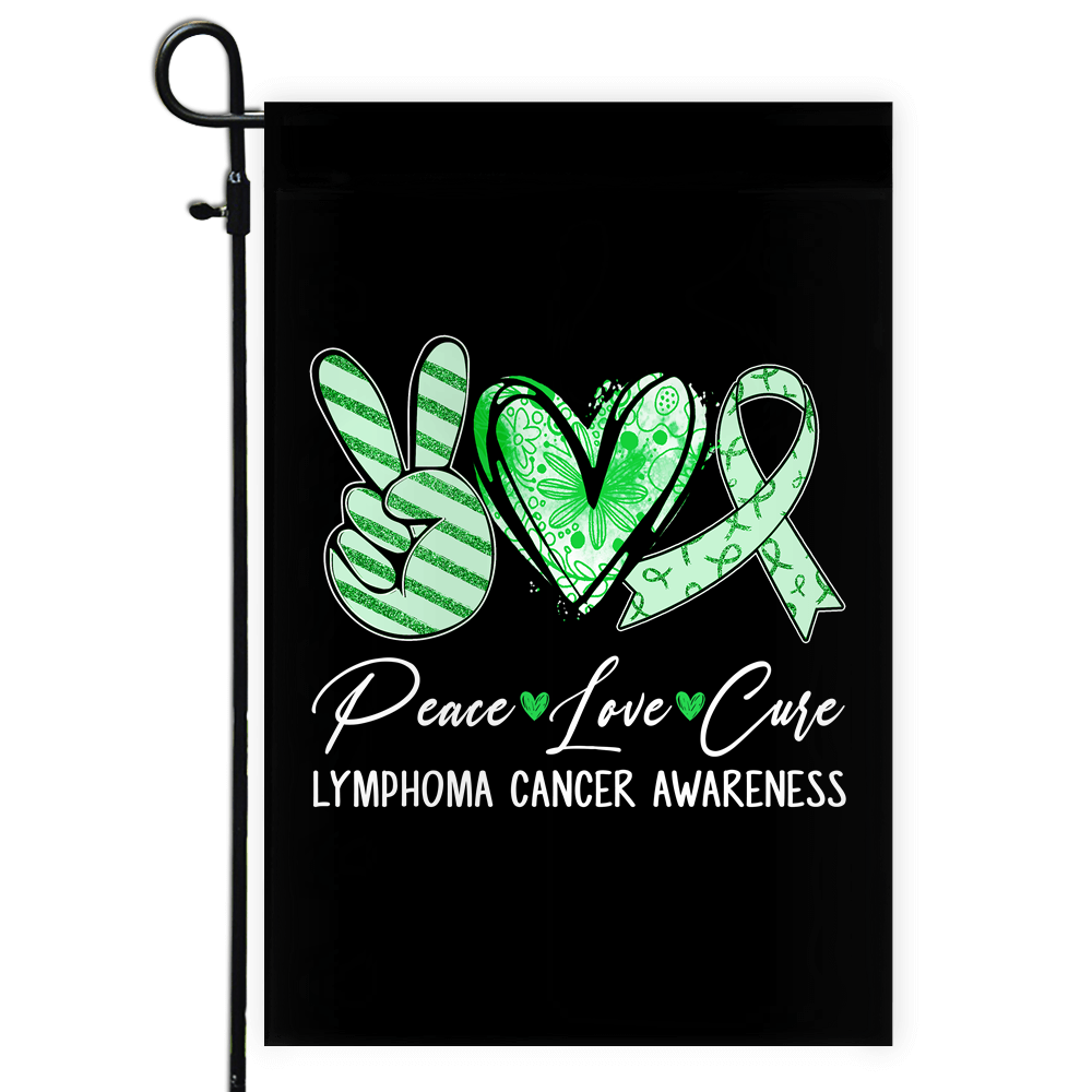 Peace Love Cure Green Ribbon Lymphoma Cancer Awareness Flag | siriusteestore