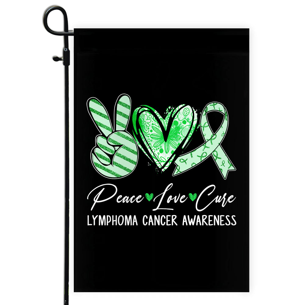 Peace Love Cure Green Ribbon Lymphoma Cancer Awareness Flag | siriusteestore