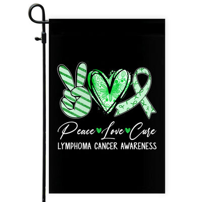 Peace Love Cure Green Ribbon Lymphoma Cancer Awareness Flag | siriusteestore