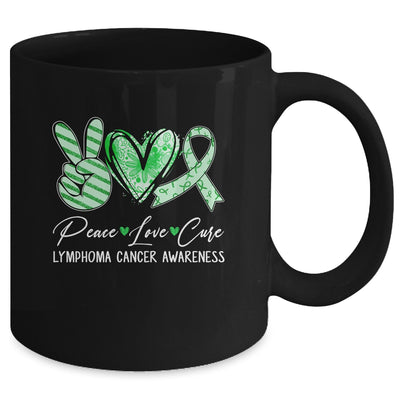 Peace Love Cure Green Ribbon Lymphoma Cancer Awareness Mug | siriusteestore