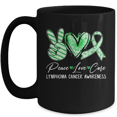Peace Love Cure Green Ribbon Lymphoma Cancer Awareness Mug | siriusteestore