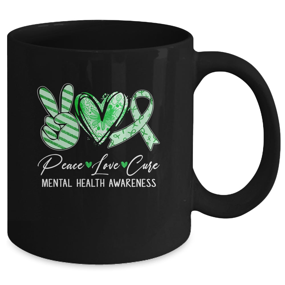 Peace Love Cure Green Ribbon Mental Health Awareness Mug | siriusteestore