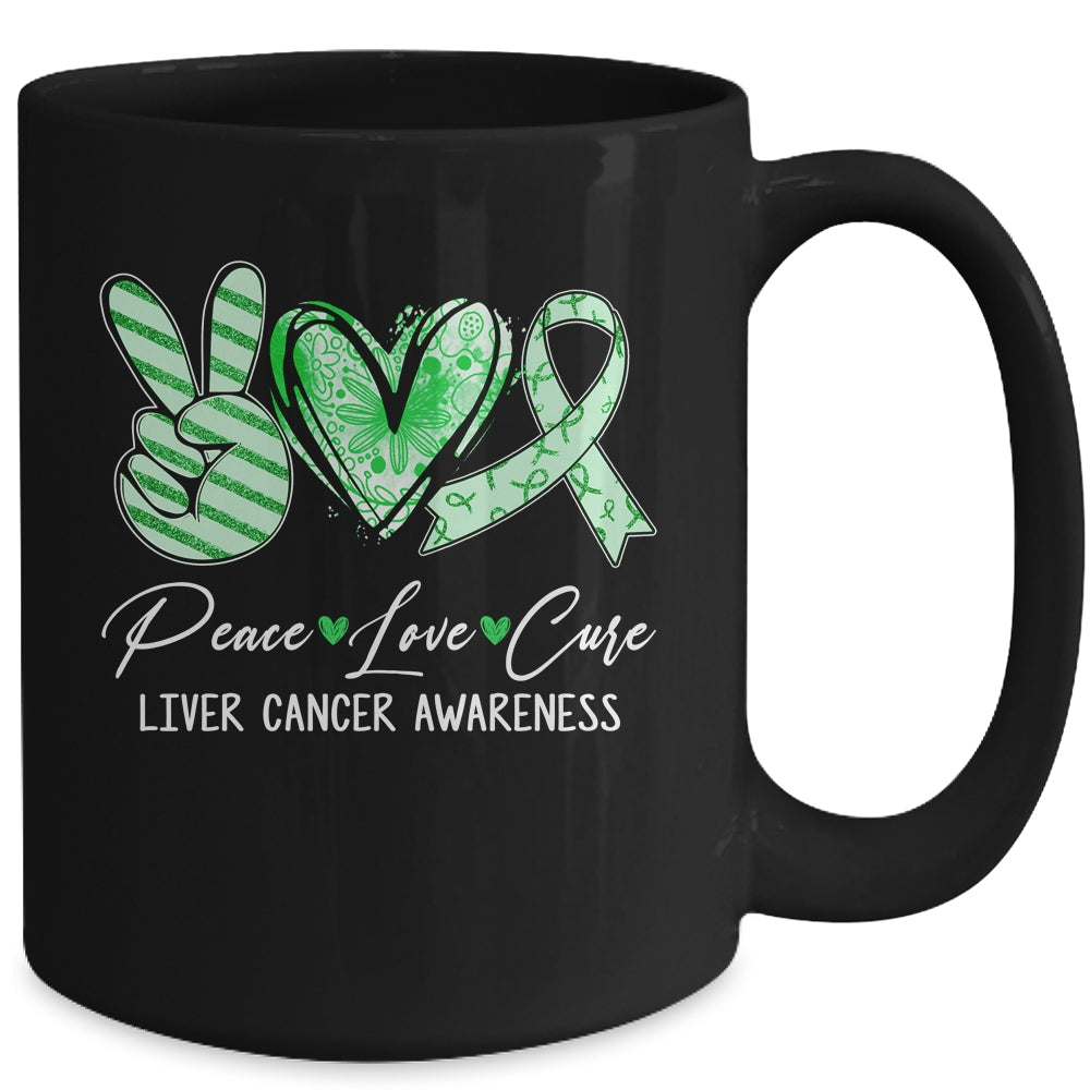 Peace Love Cure Green Ribbon liver Cancer Awareness Mug | siriusteestore