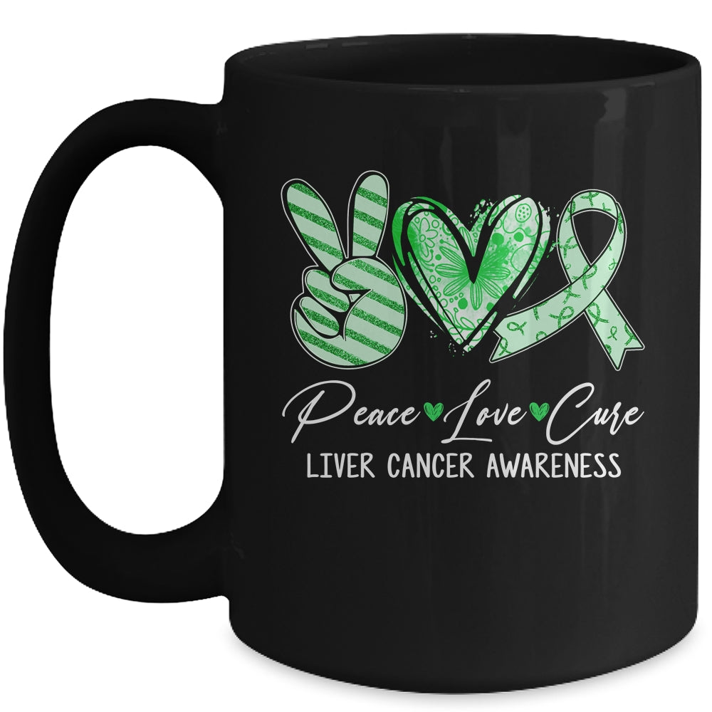 Peace Love Cure Green Ribbon liver Cancer Awareness Mug | siriusteestore