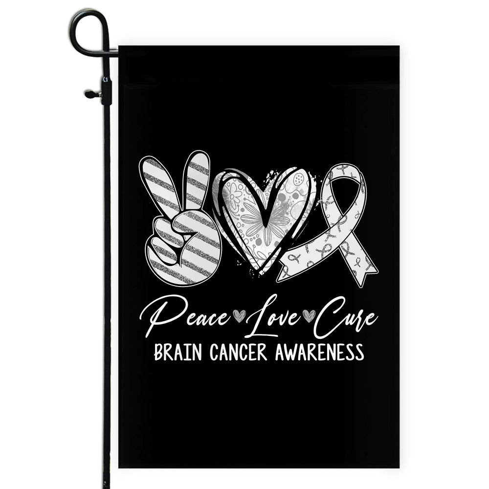 Peace Love Cure Grey Ribbon Brain Cancer Awareness Flag | siriusteestore