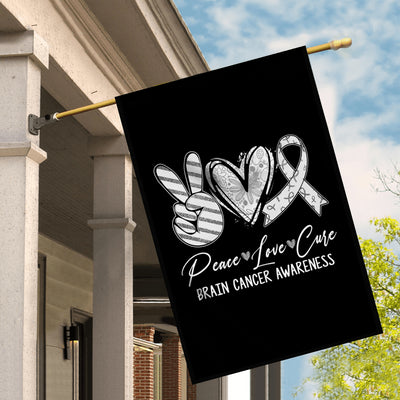 Peace Love Cure Grey Ribbon Brain Cancer Awareness Flag | siriusteestore