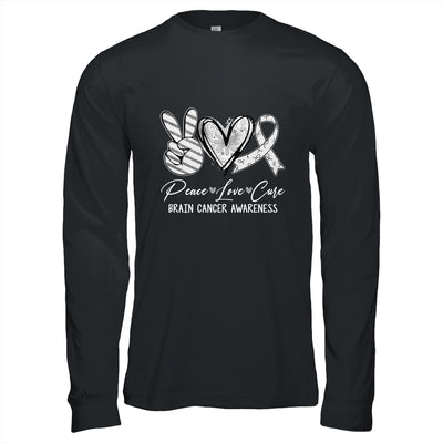 Peace Love Cure Grey Ribbon Brain Cancer Awareness Shirt & Hoodie | siriusteestore