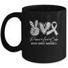 Peace Love Cure Grey Ribbon Brain Cancer Awareness Mug | siriusteestore