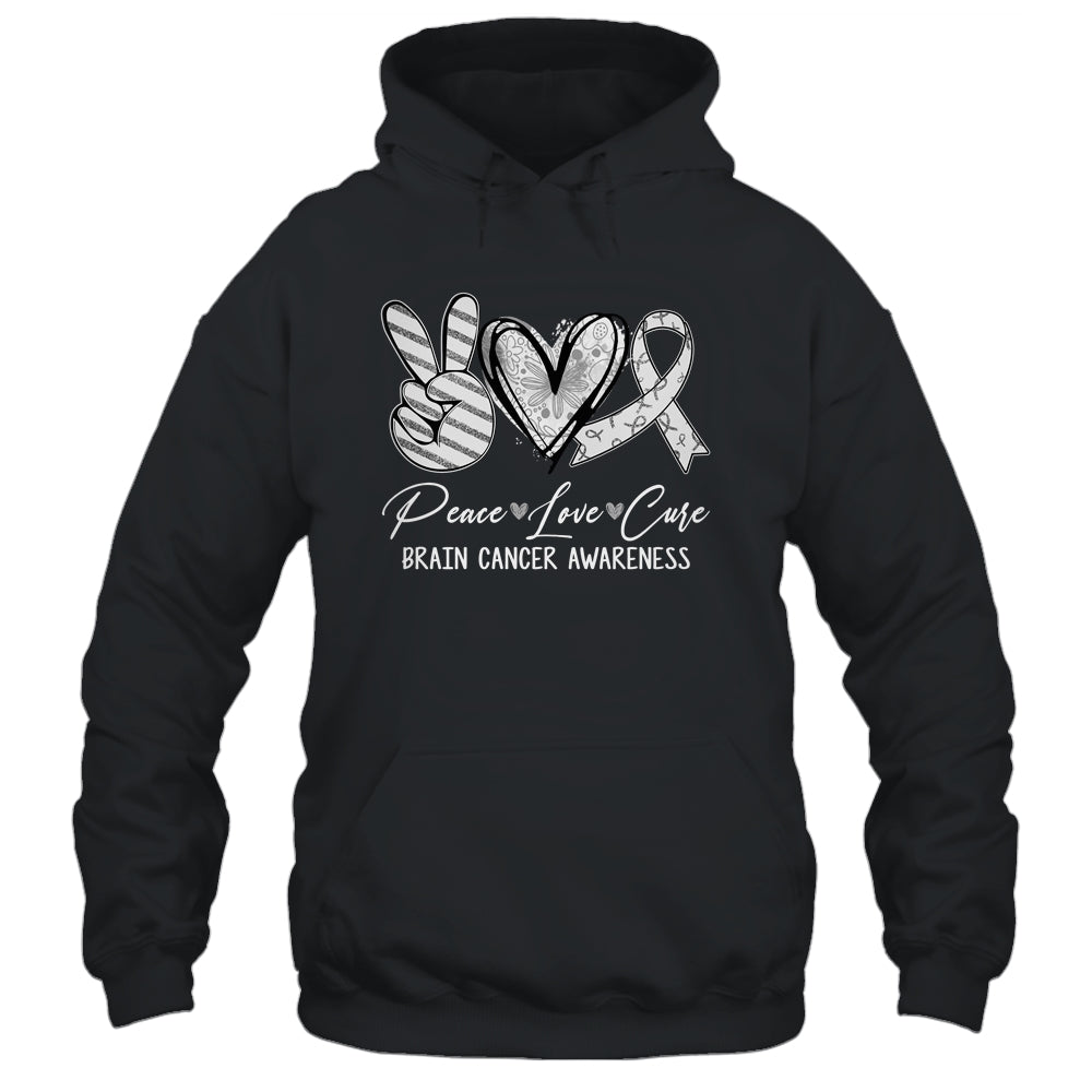 Peace Love Cure Grey Ribbon Brain Cancer Awareness Shirt & Hoodie | siriusteestore