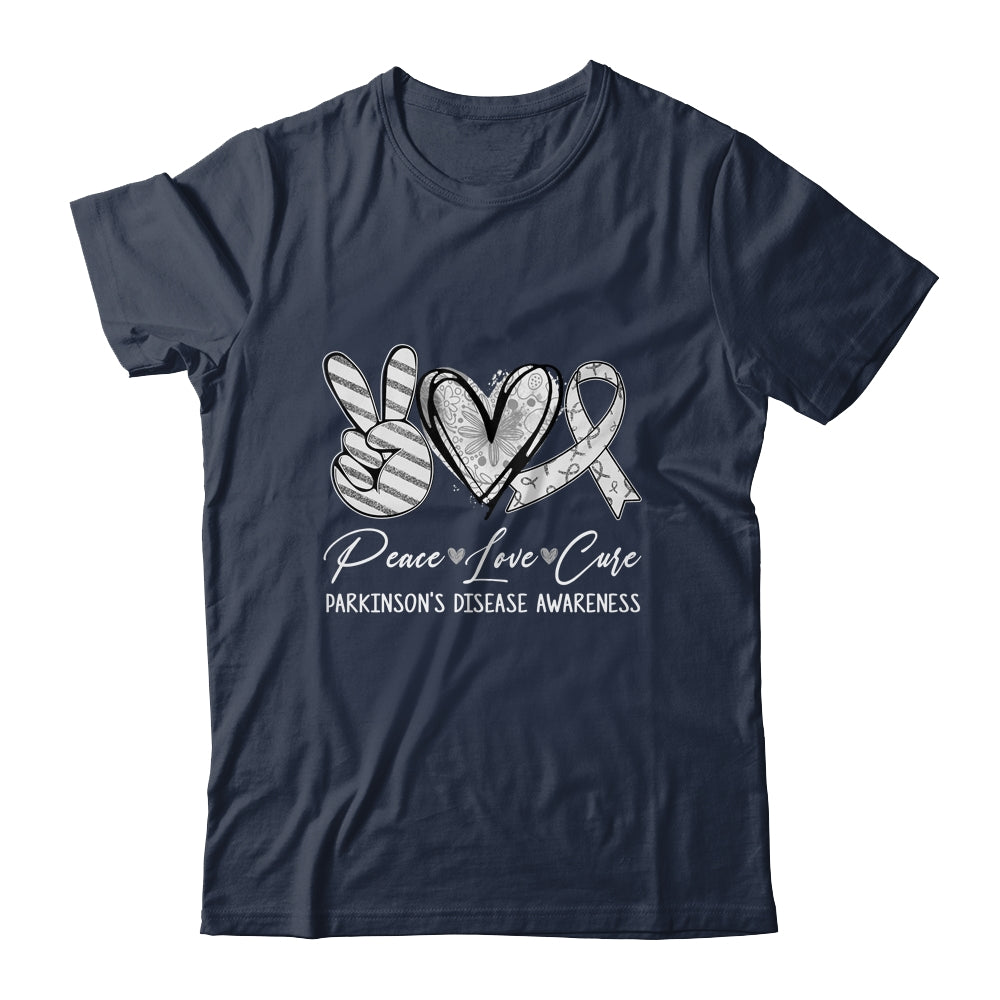 Peace Love Cure Grey Ribbon Parkinson's Disease Awareness Shirt & Hoodie | siriusteestore
