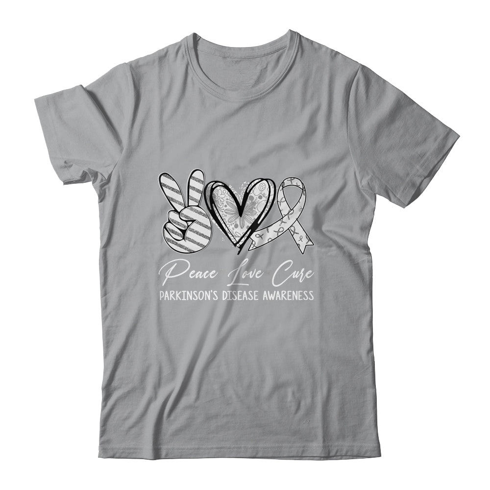 Peace Love Cure Grey Ribbon Parkinson's Disease Awareness Shirt & Hoodie | siriusteestore