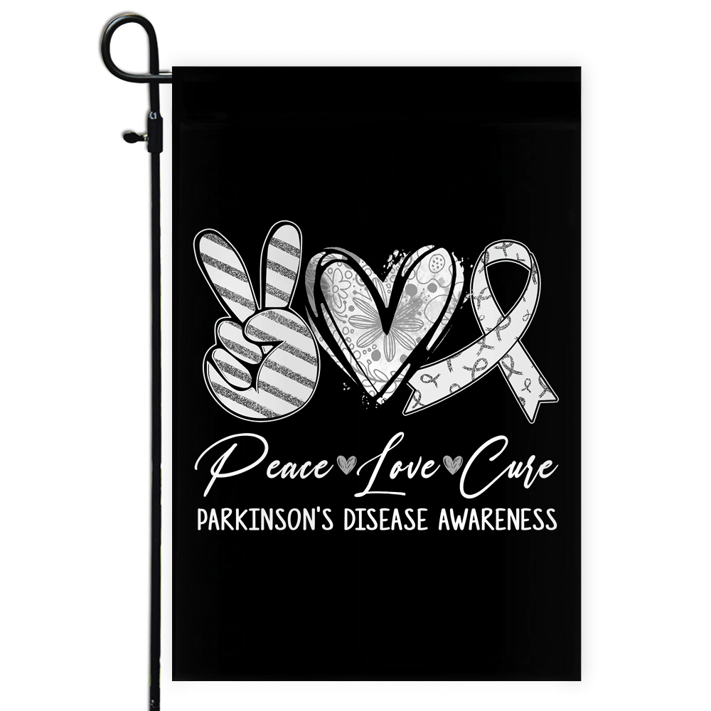 Peace Love Cure Grey Ribbon Parkinson's Disease Awareness Flag | siriusteestore