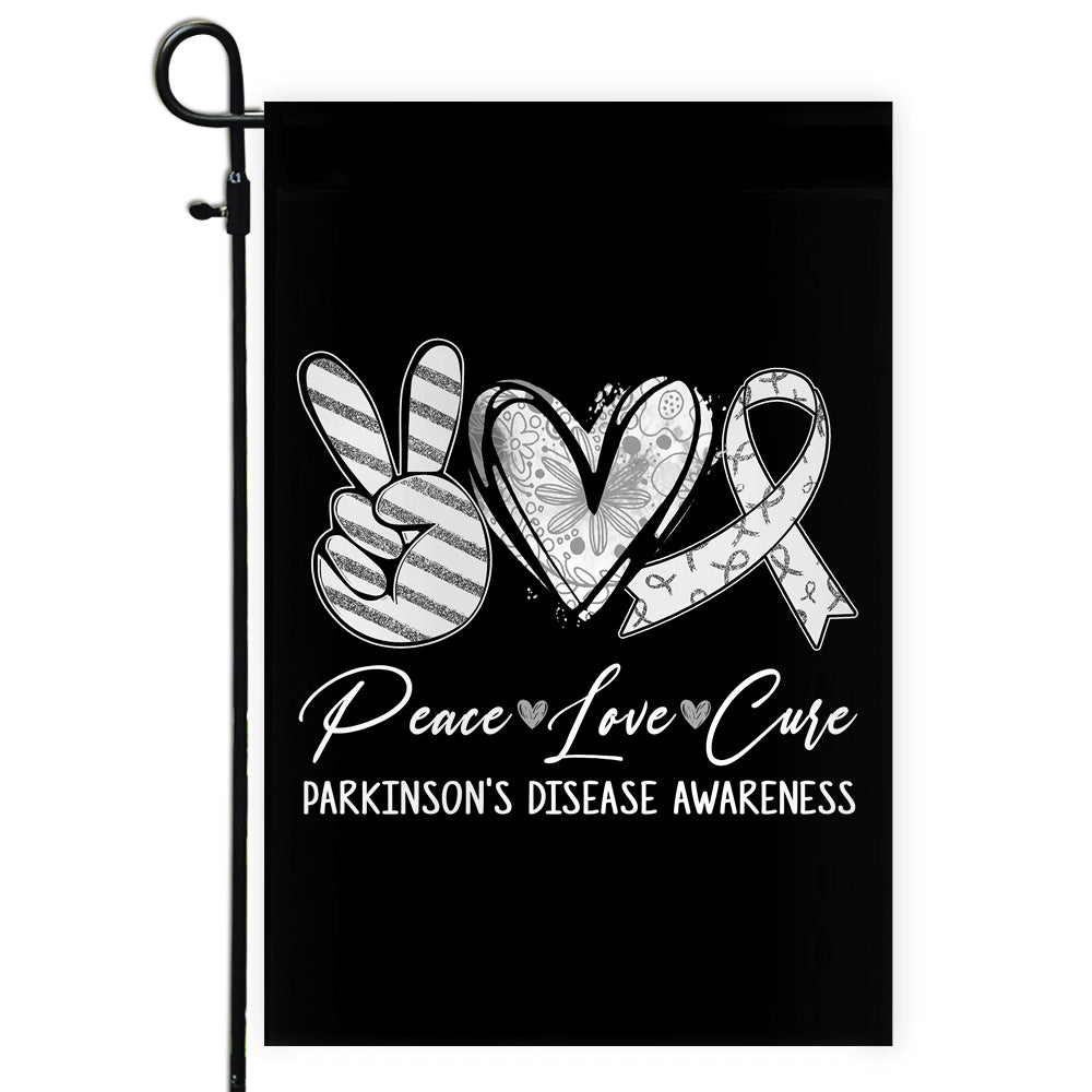 Peace Love Cure Grey Ribbon Parkinson's Disease Awareness Flag | siriusteestore