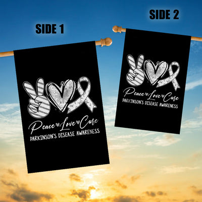Peace Love Cure Grey Ribbon Parkinson's Disease Awareness Flag | siriusteestore