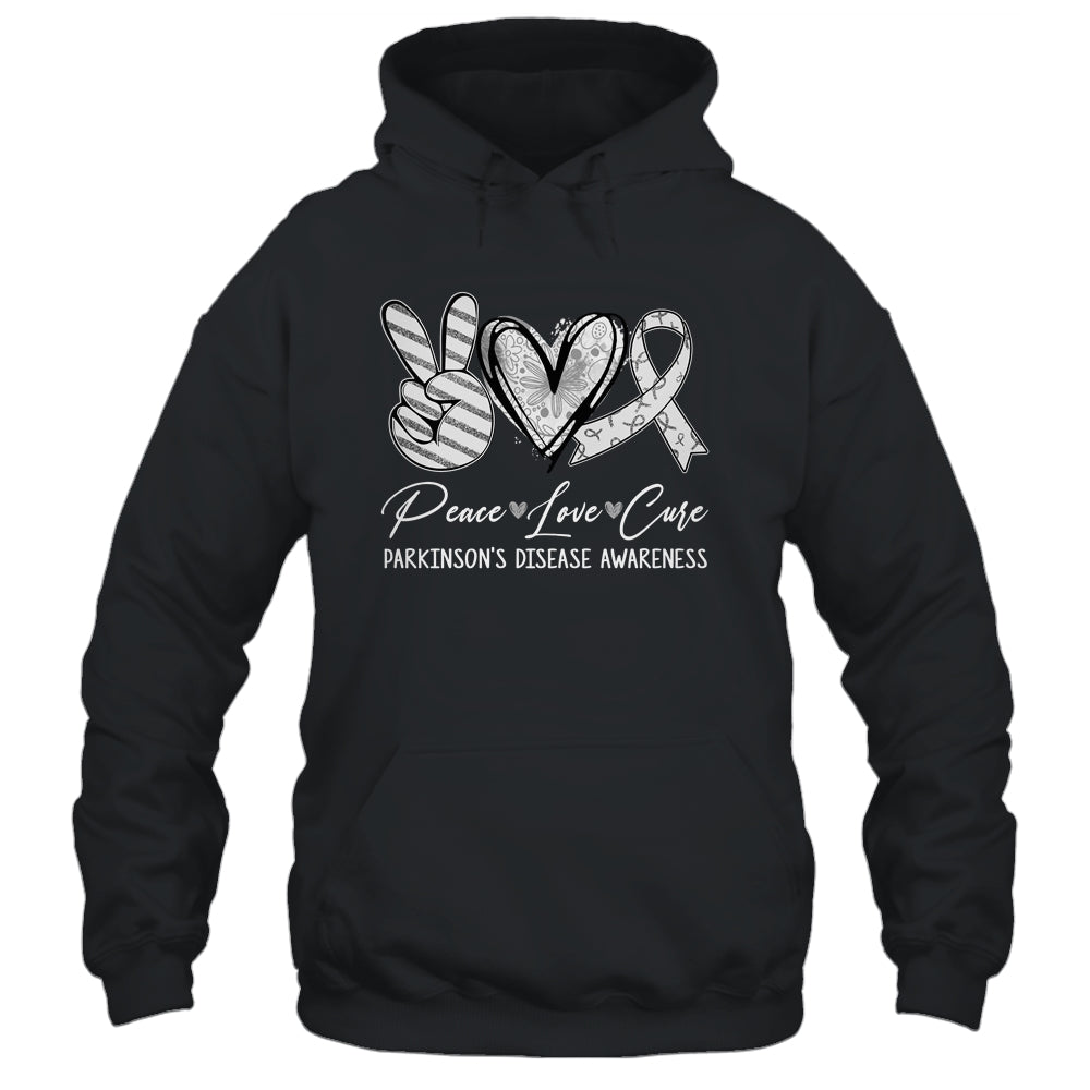 Peace Love Cure Grey Ribbon Parkinson's Disease Awareness Shirt & Hoodie | siriusteestore