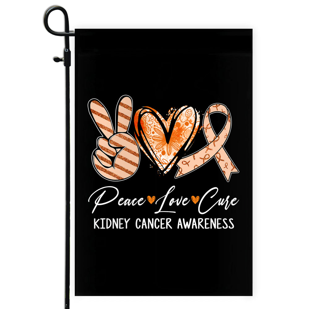 Peace Love Cure Orange Ribbon Kidney Cancer Awareness Flag | siriusteestore