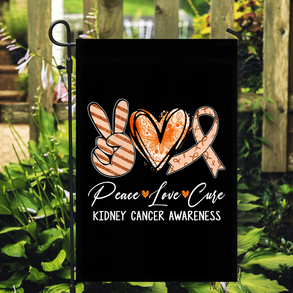Peace Love Cure Orange Ribbon Kidney Cancer Awareness Flag | siriusteestore