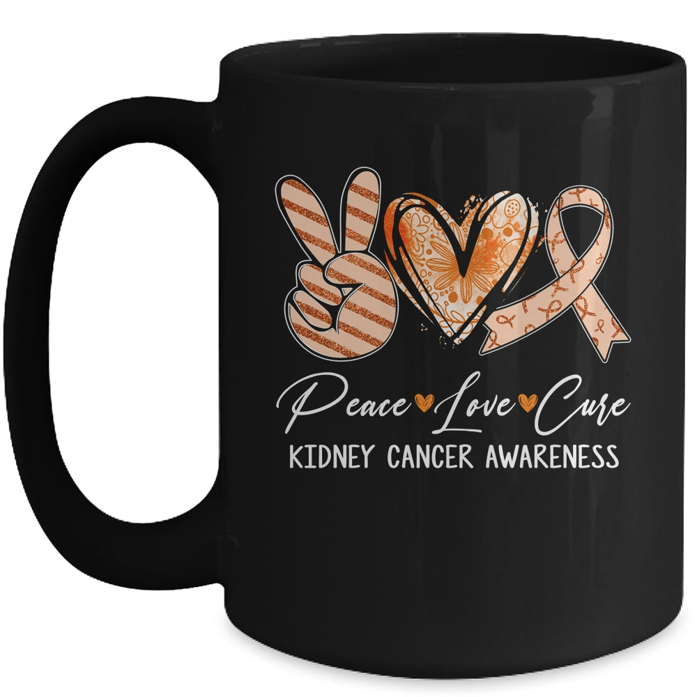 Peace Love Cure Orange Ribbon Kidney Cancer Awareness Mug | siriusteestore