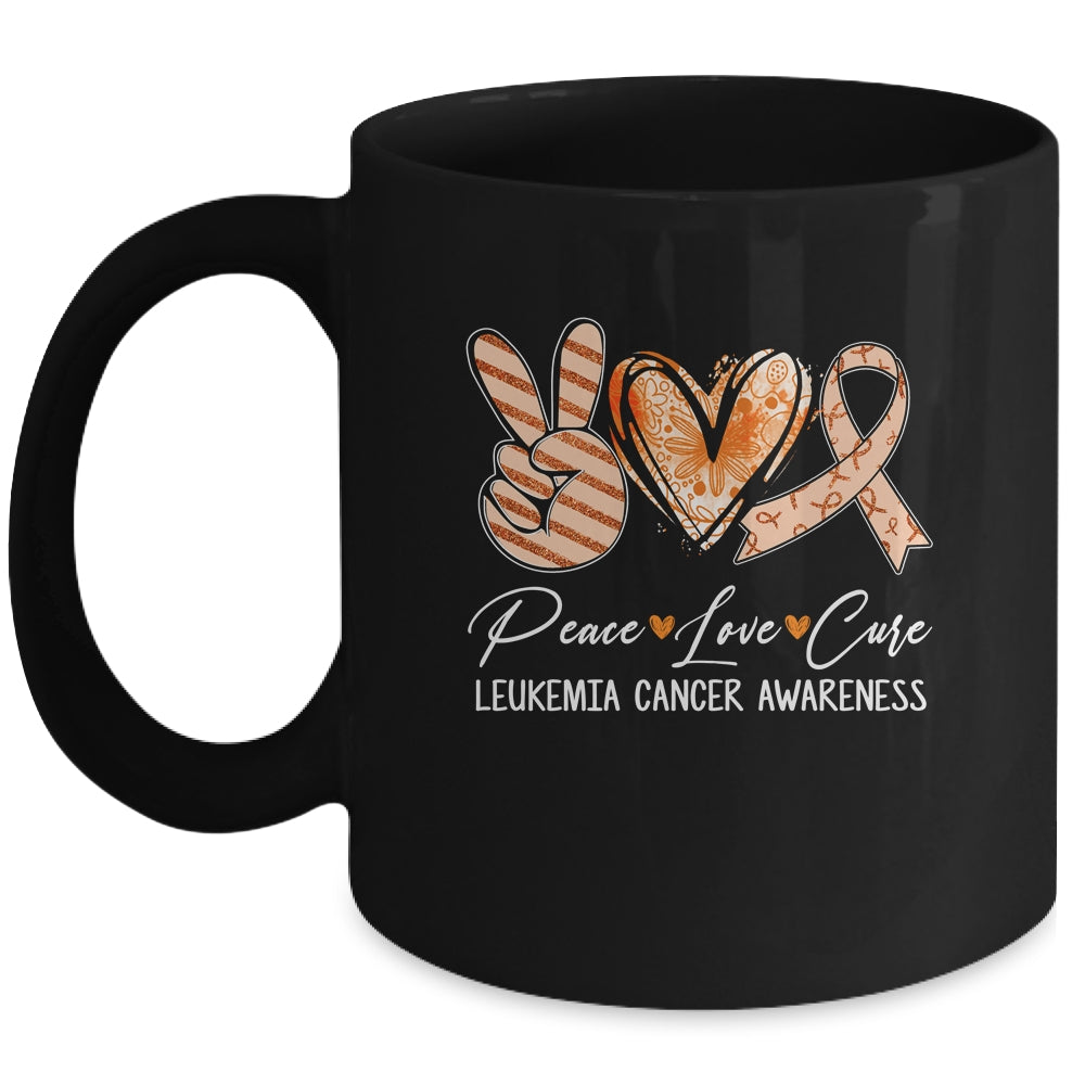Peace Love Cure Orange Ribbon Leukemia Cancer Awareness Mug | siriusteestore