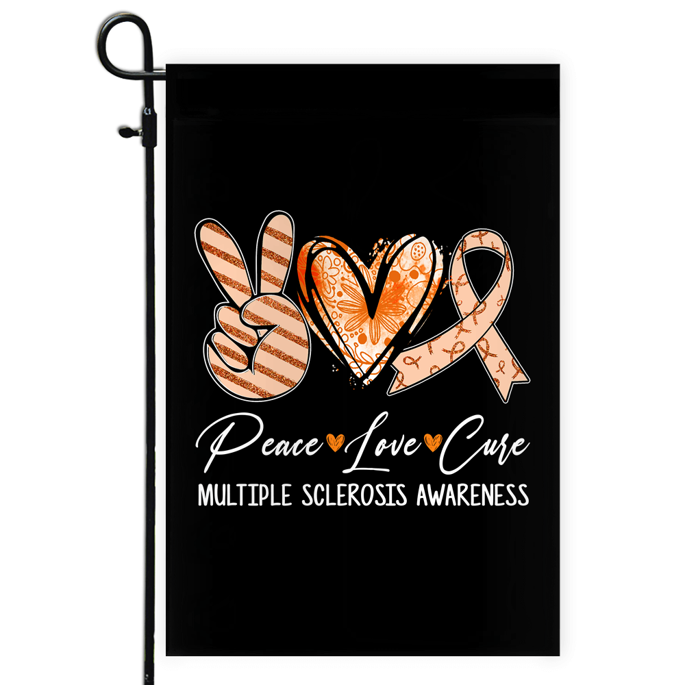 Peace Love Cure Orange Ribbon Multiple Sclerosis Awareness Flag | siriusteestore