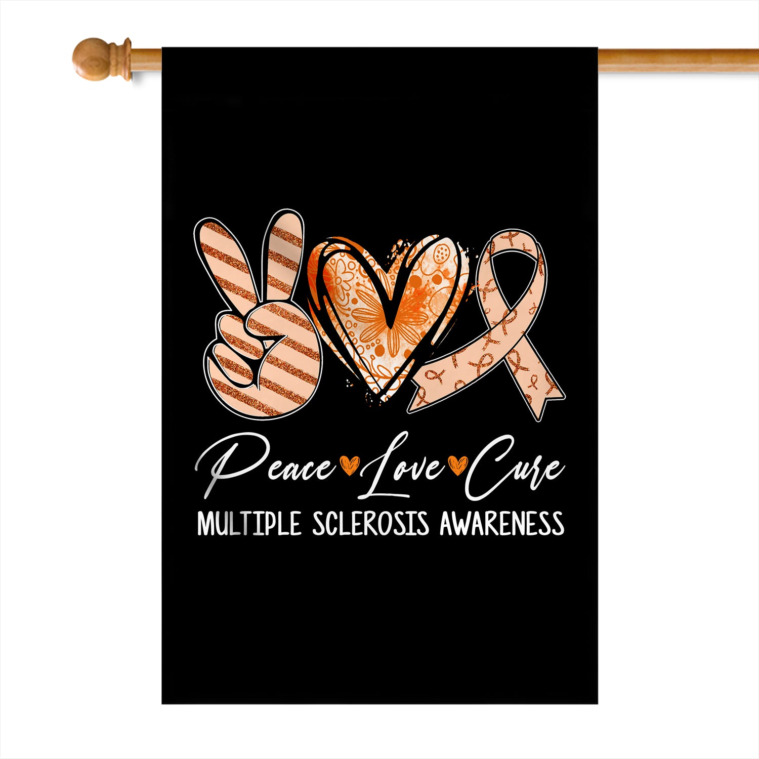 Peace Love Cure Orange Ribbon Multiple Sclerosis Awareness T-Shirt