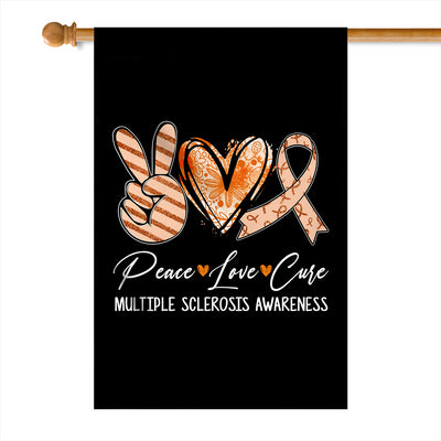 Peace Love Cure Orange Ribbon Multiple Sclerosis Awareness Flag | siriusteestore