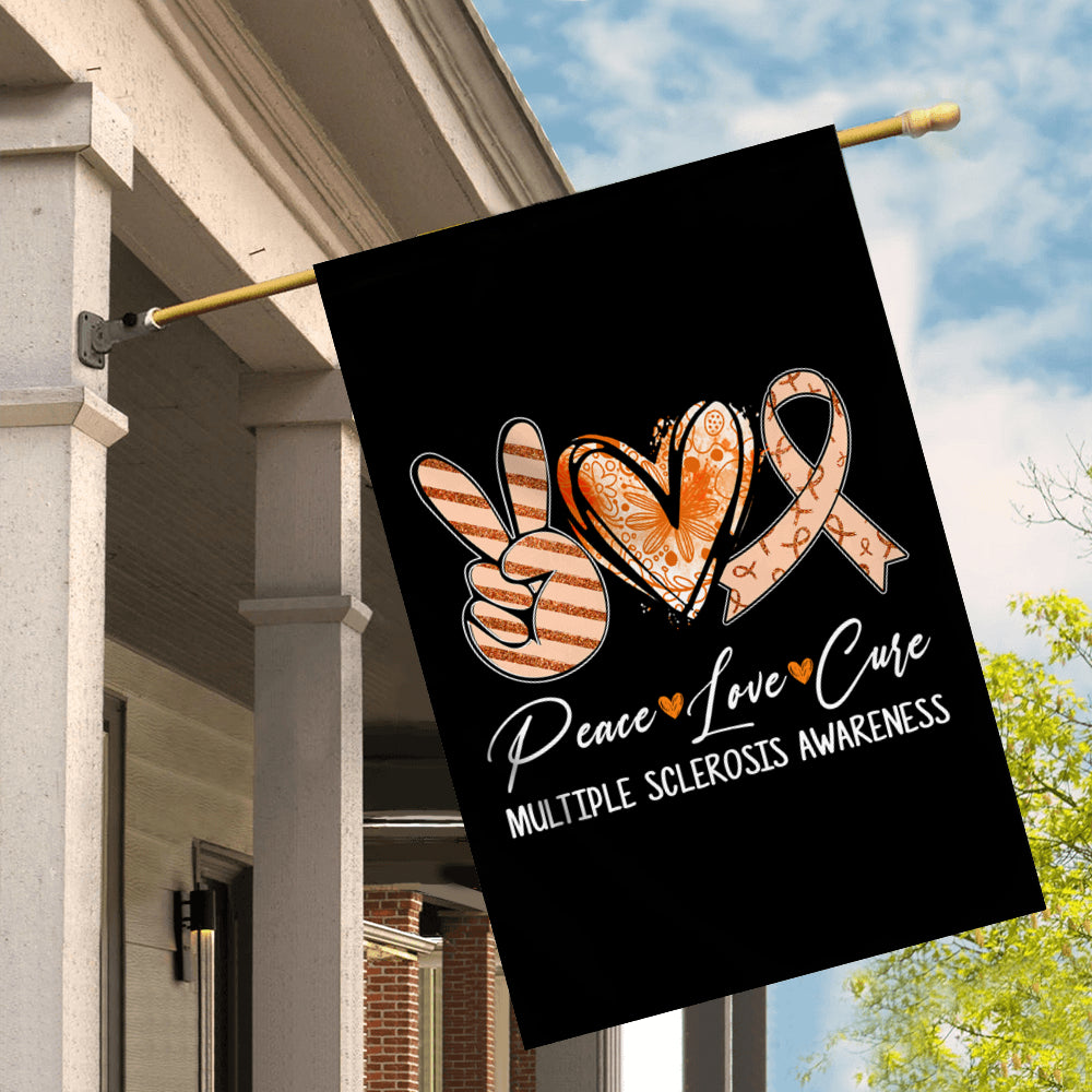 Peace Love Cure Orange Ribbon Multiple Sclerosis Awareness Flag | siriusteestore