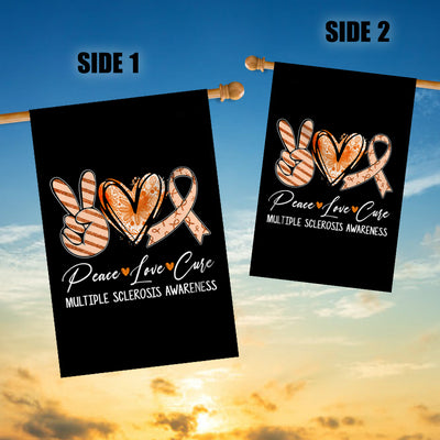 Peace Love Cure Orange Ribbon Multiple Sclerosis Awareness Flag | siriusteestore